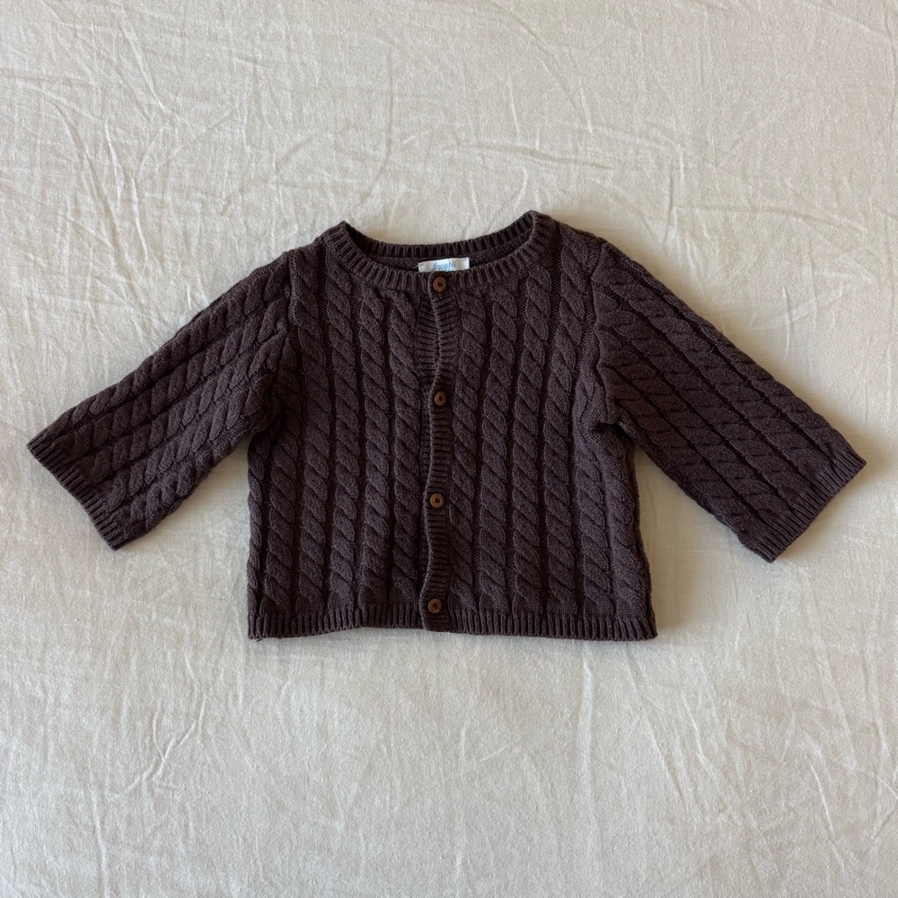 Jacadi Cardigan Sweater 6M Button Cotton Cashmere Blend Baby Brown Knit